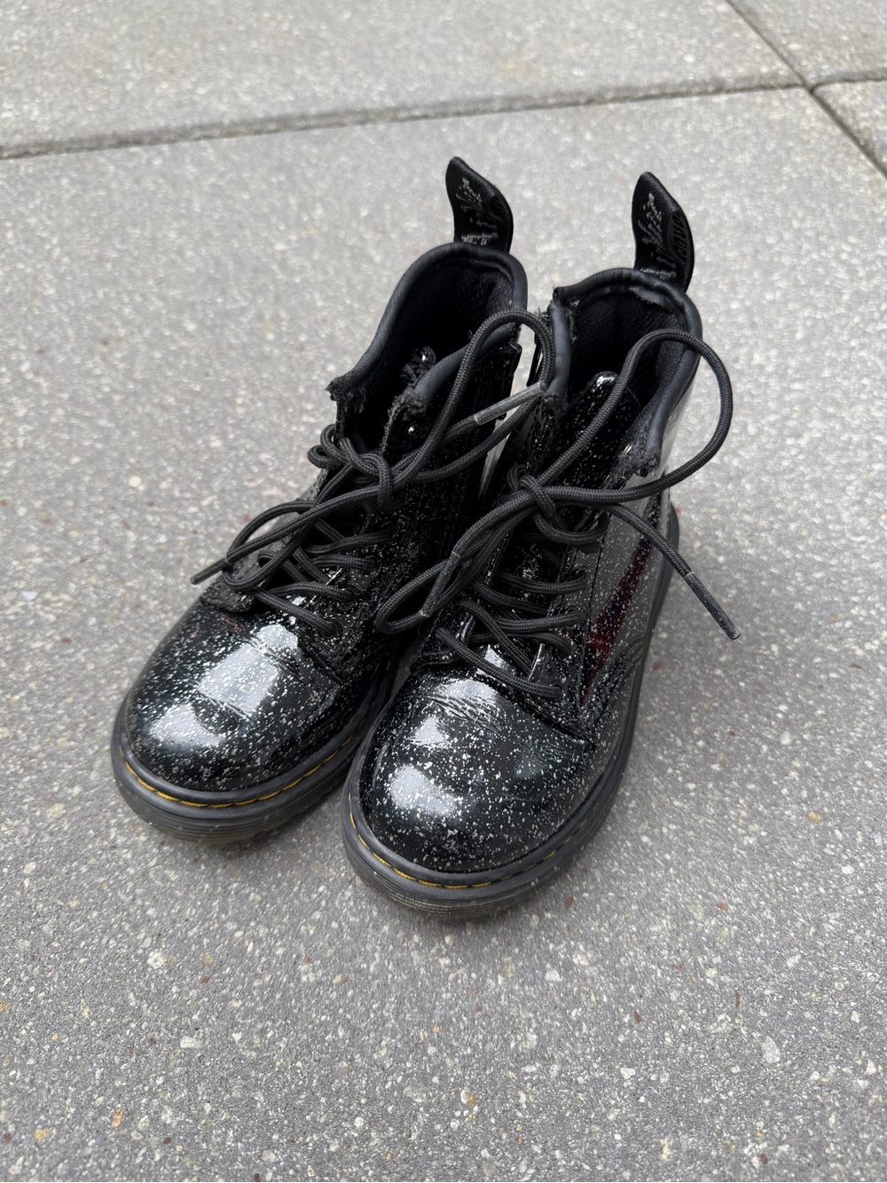 Dr. Martens 1460 Kids Black Patent Glitter Combat Boots Size 9